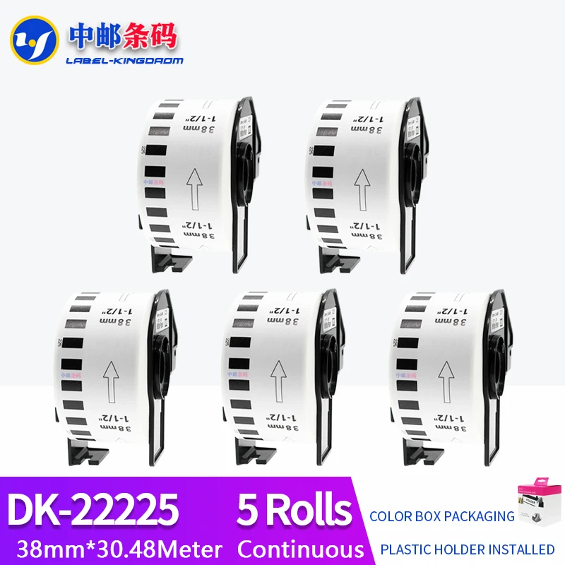 

5 рулонов, совместимых этикеток DK-22225, 38 мм * 30,48 м, непрерывных для термопринтера Brother QL-700/800, все поставляются с пластиковым держателем