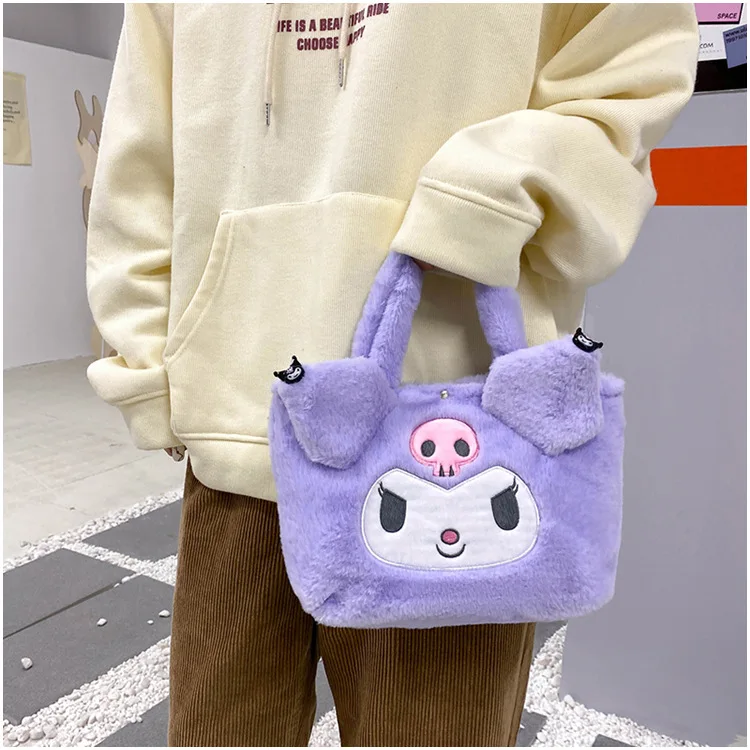 Sanrio-Bolso de peluche Kawaii Kuromi para niñas, Mini bolsa de animales de peluche de Anime, novedad