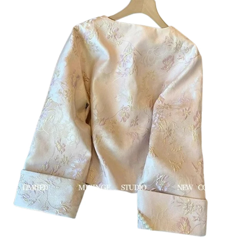 Pink Jacquard Jacket Women's Long Sleeve 2025 Spring And Autumn New Fashionable Chinese Style Lace-up Tang Top