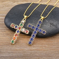 Nidin Classic Creative Design 6 Colors Cross Pendant Necklace Exquisite Shine Zircon Chain Choker Jewelry for Women Party Gift