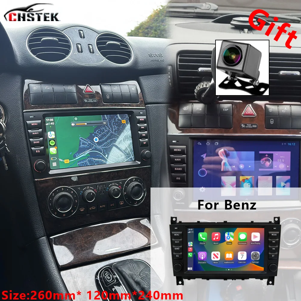 CHSTEK Car Radio Android 13 Carplay For Mercedes Benz C-Class W203 W209 CLC CLK 2005-2011 Multimedia Bluetooth GPS WIFI 4G Audio