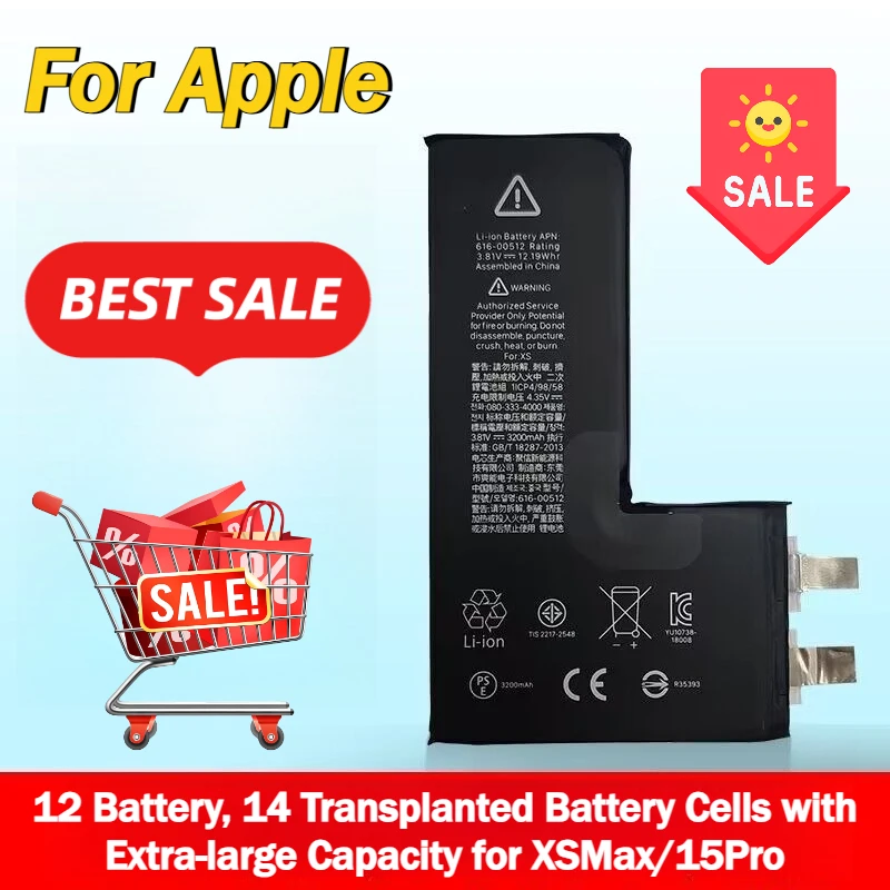 

For Battery Cells for Apple 12 Battery, 14 Transplanted Battery Cells with Extra-large Capacity for XSMax/15Pro