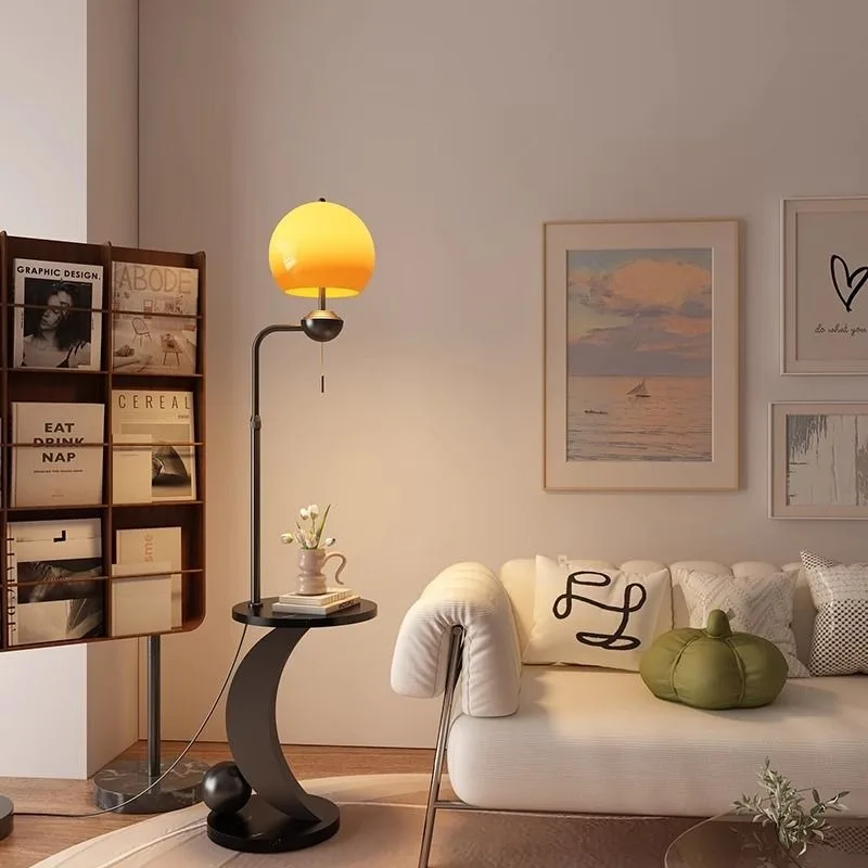 Mid-Century Floor Lamp with Nightstand Storage for Living Room Sofa Side Bedroom High-end Sunset Atmosphere Decor Light Modern