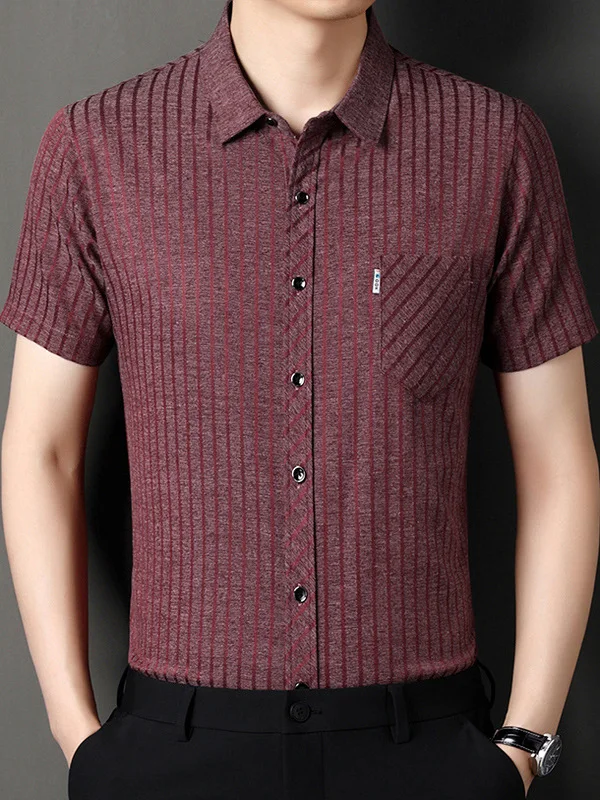 

Casual Striped Long Sve Men's irt Stand Fit Youth Faion Regular Thin Summer Season Chinese Manufacturer