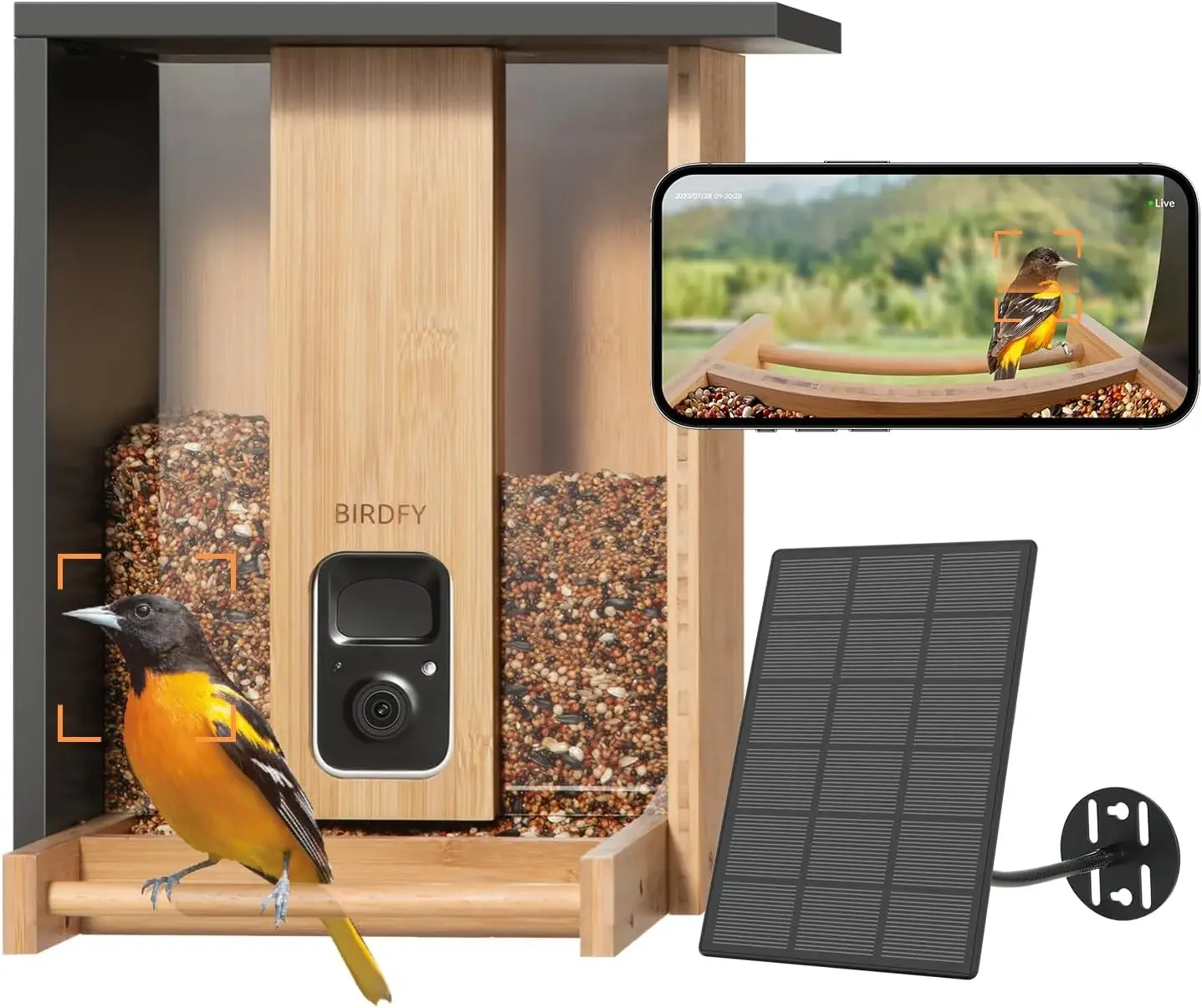 

AI Smart Bird Feeder Camera , Lifetime AI Identify 6000+ Bird Species , Renewable Upgraded Bamboo Wood Bird Feeder Camera