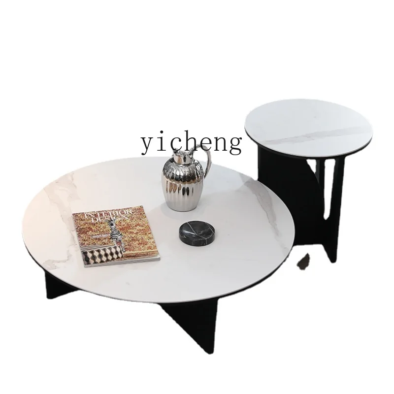 

ZK round Tea Table Combination Unique Creative Simple Modern Living Room Stone Plate Coffee Table