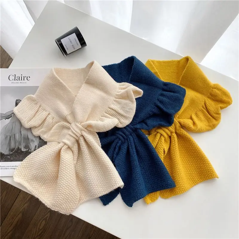 Women's 2026 Autumn Winter Preppy Knit Mini Scarf Cross Neck Warmer Decorative Collar Elegant Chic Coquette Trendy