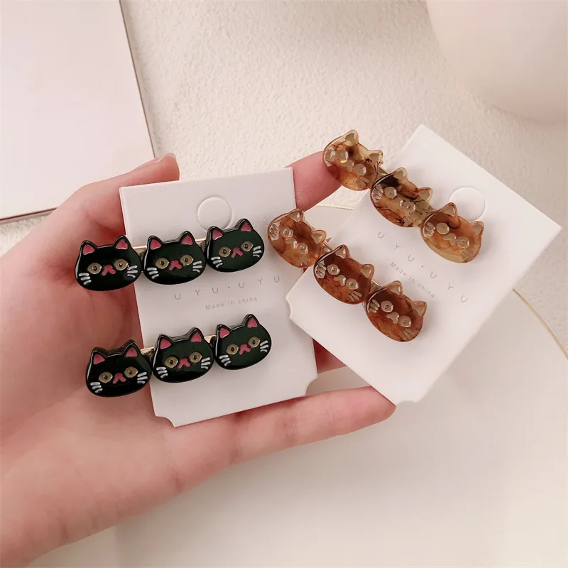 Metal Resin Cat Geometric Hair Clips Girls Cute Sweet Side Clips Party Accessories