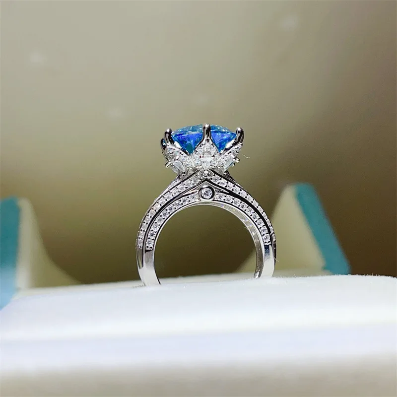 5 Carat Green Blue Moissanite Lab Diamond Rings Luxury s925 Silver Moissanita Wedding Finger Ring Fine Jewelry Pass Diamond Test view 3