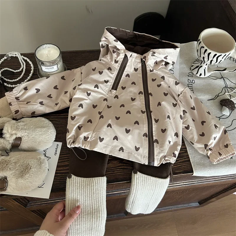 Korean Children's Clothing 2025 New Winter Hooded Jacket, Children's Stylish Pile Socks, Leggings Two-piece Set