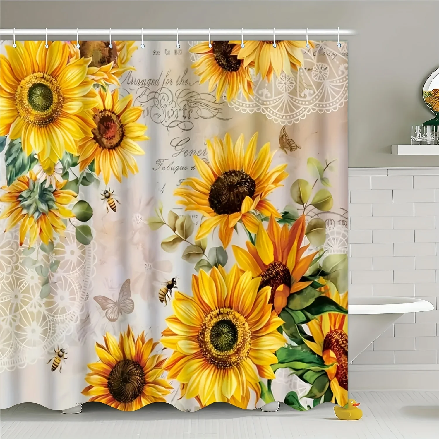 1pc Shower Curtain - Vibrant Sunflowers and Bees Design for a Bright and Cheerful Bathroom Waterproof