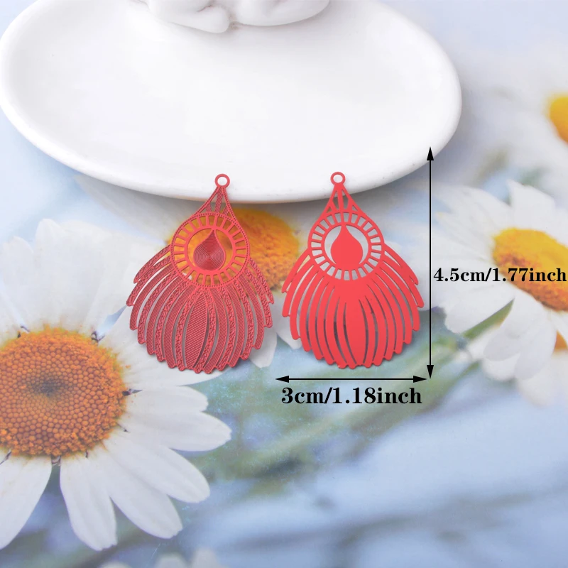 10pcs Feather Charms Filigree Earrings Pendant DIY  Jewelry Making Accessories