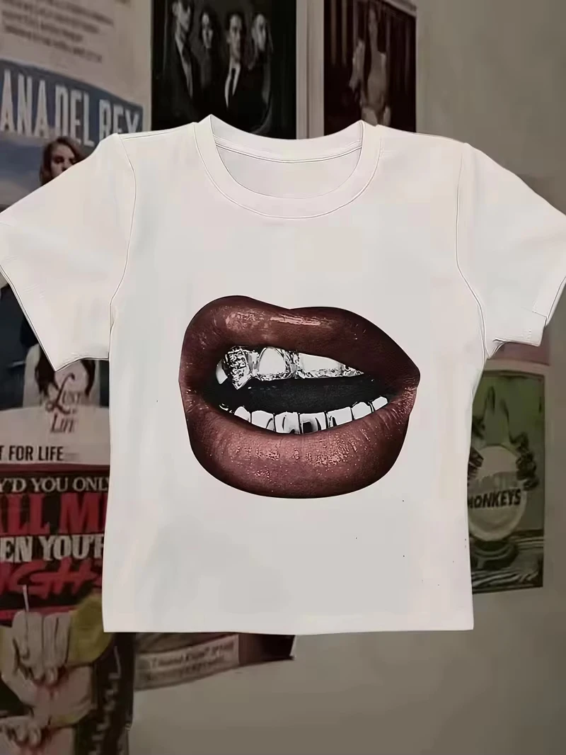 Summer 2026 Best-selling American Street Hip-Hop Style Red Lip Theme Outdoor Leisure Trendy Fashion Men's Short-Sleeved T-Shirt