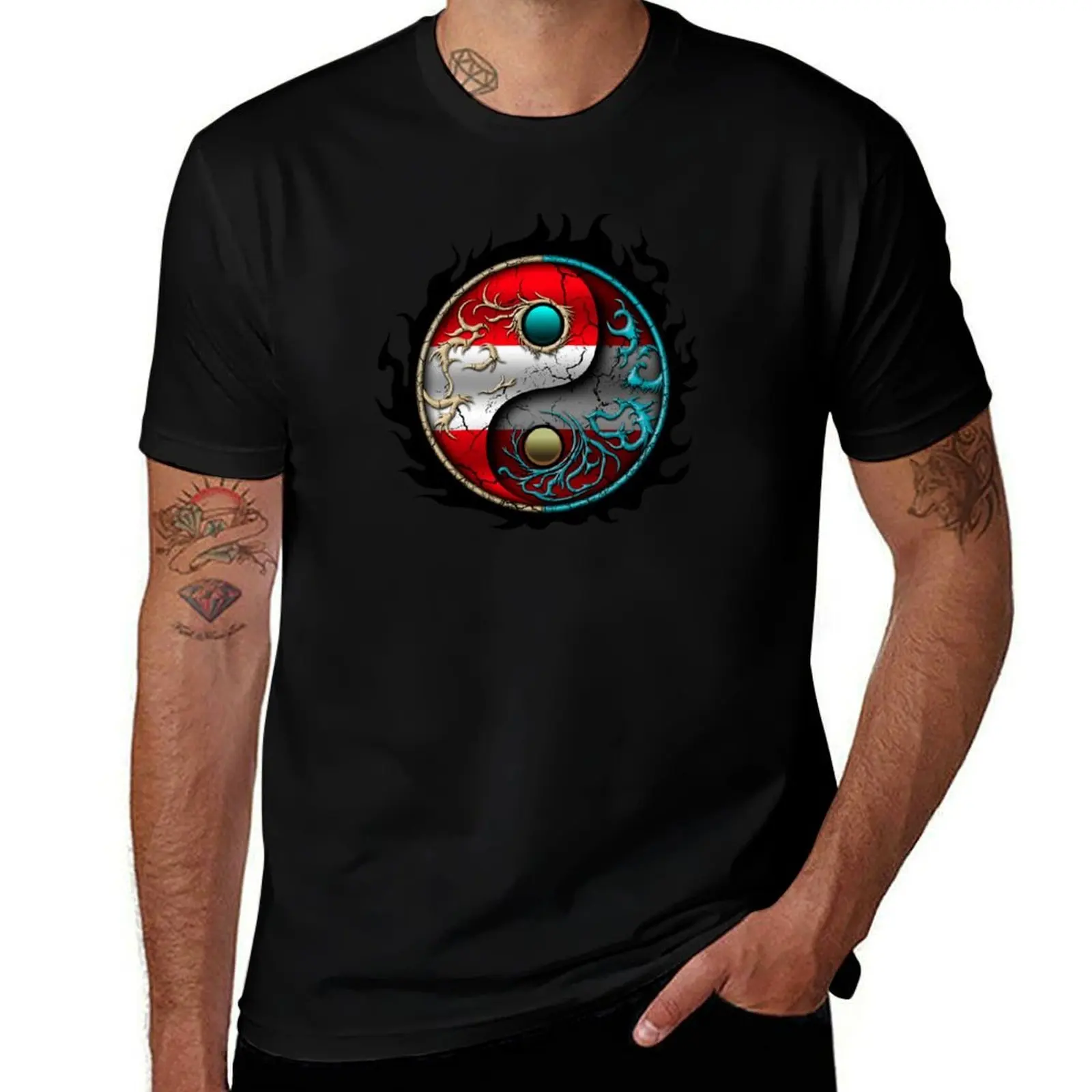 

Flag of Austria - Austria - Yin Yang style T-Shirt blue archive football t shirt mens graphic t-shirts big and tall