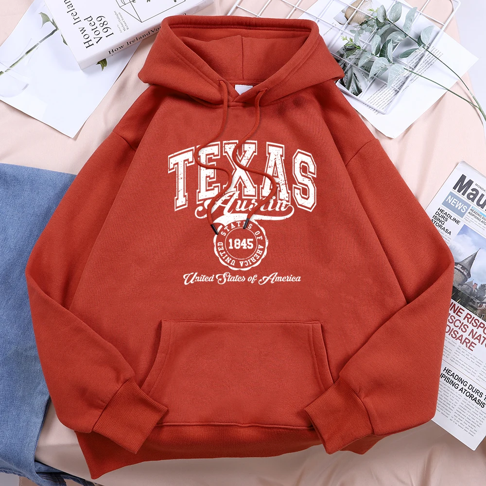 Texas Austin United States Of America Hoodies Women Fleece Crew Neck Hooded Creative Novelty Hoodie Street Harajuku Unisex Tops