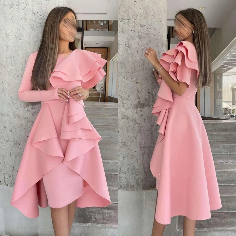 Prom Dress Saudi Arabia Classic Modern Style Formal Evening O-Neck A-line Tiered Satin Bespoke Occasion Dresses