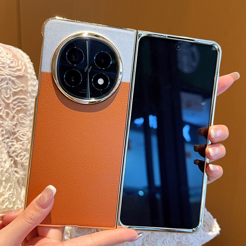 

Trendy New Desert Moon Phone Case for Oppo Find N5 – Gold Electroplated Frame, Contrast PU Leather Design, Camera Protection