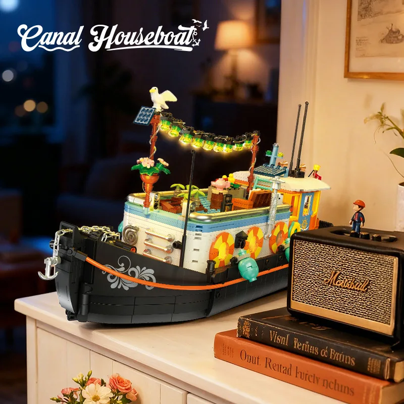 

Jie Xing's New Product 1306 Pcs Canal Houseboat DIY Retro Building Blocks Toys Home Decoration Children's Boys' Assembly Gift