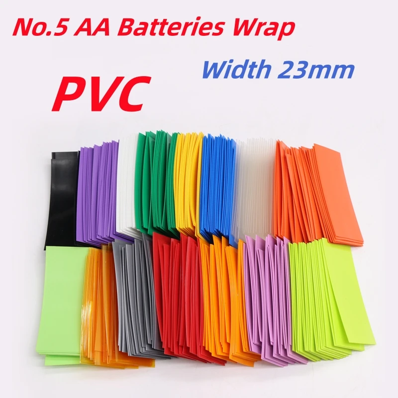 Pvc Heat Shrink Film Precut Shrinkable Sleeve Tubing Protect Pipe Cover Width 23mm For No.5 Aa Batteries Wrap