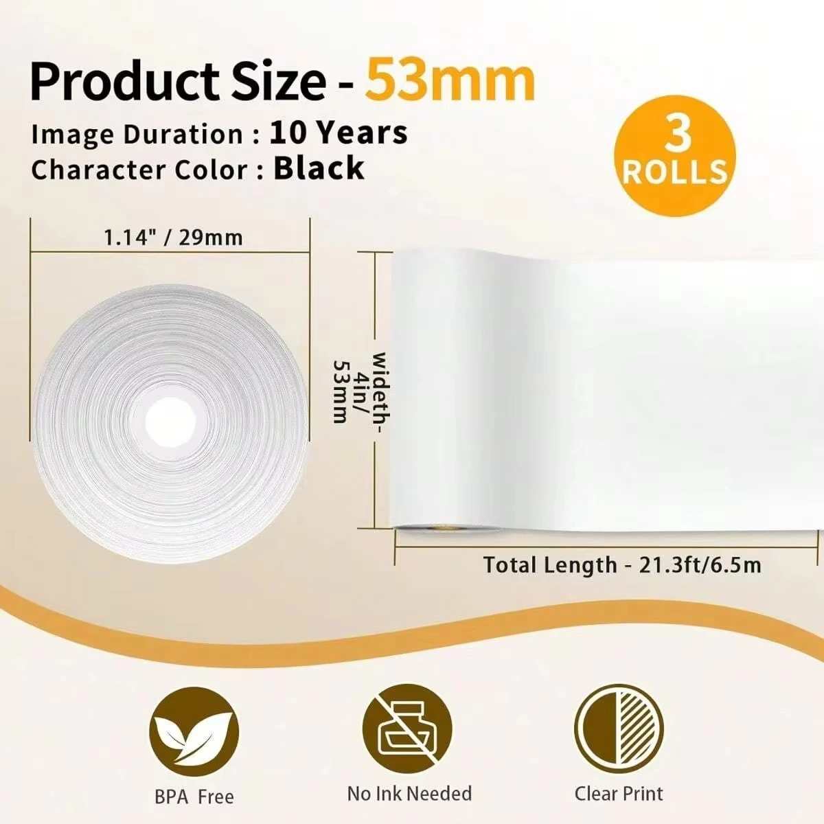 3Rolls Thermal Paper For T02 Mini Printer 53mm 2