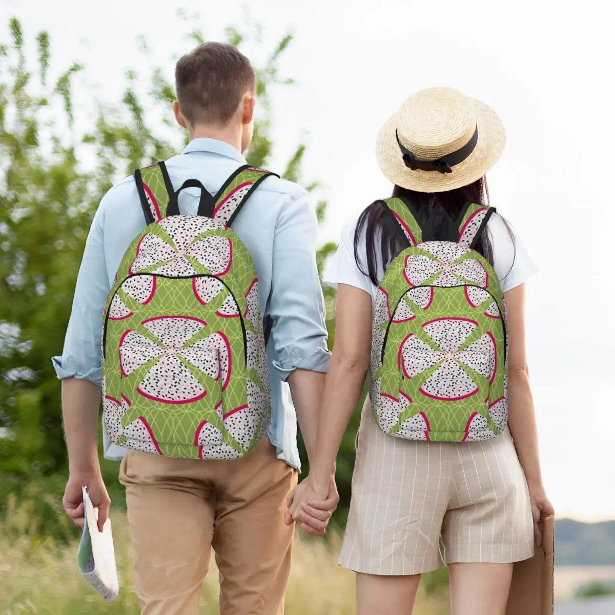 

Dragon Fruit Poppy Pattern On Green Backpack Student Boys Girls BookBag Kids School Bag Laptop Shoulder Bags for Men Women
