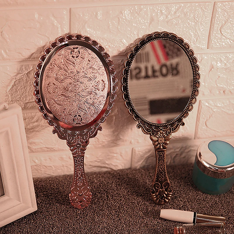 Miroir de maquillage en dentelle vintage portable, miroir rond narà main, restauration noble, voies des Prairies, outil de beauté de cour