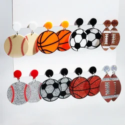 Trend Acrylic Glitter Ball Drop Earrings for Women Cute Basketball Football Sports Dangle Earrings 2024 Fashion Jewelry Gifts