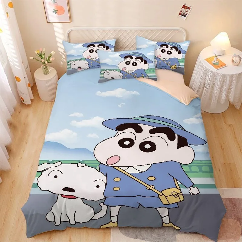 Crayon Shin-chan duvet cover pillowcase anime cartoon 3d color printed full size bedding set with duvet cover home bedroom décor