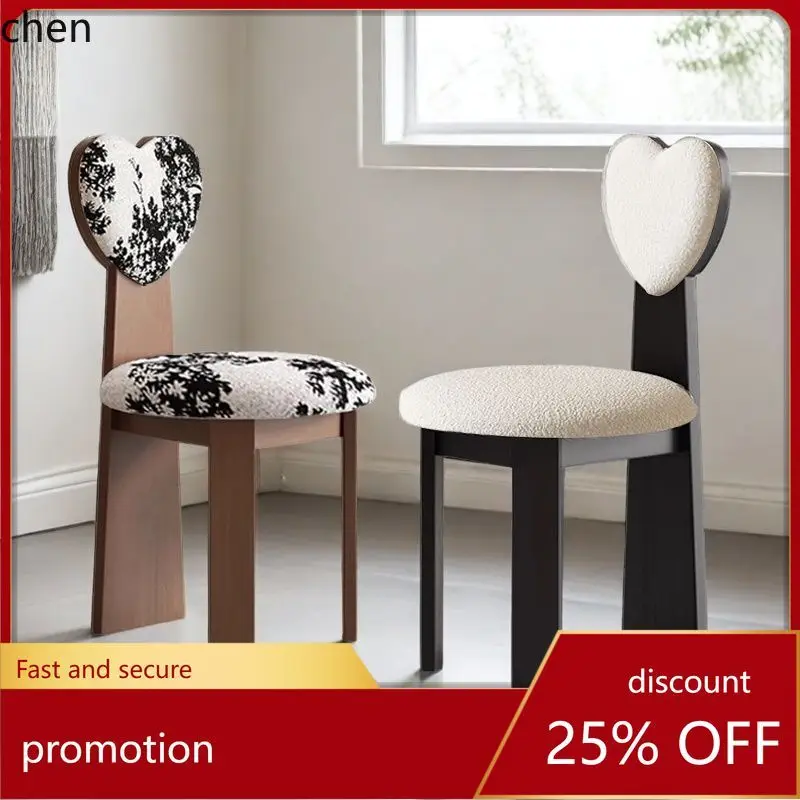 HTT Retro Solid Wood Dining Chair Simple Home Makeup Vintage Style Internet Celebrity Backrest Heart Chair