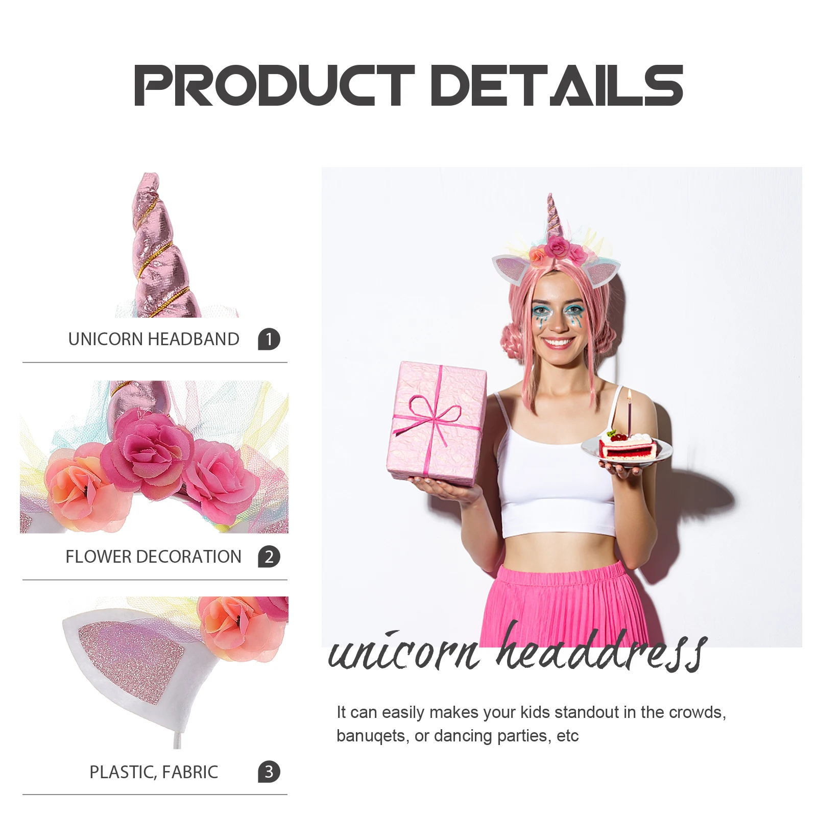 

2pcs Girls Unicorn Headbands Children Headdress Mesh Flower Decoration Kids Hair Hoop Party Banquet Stage Wedding Costume