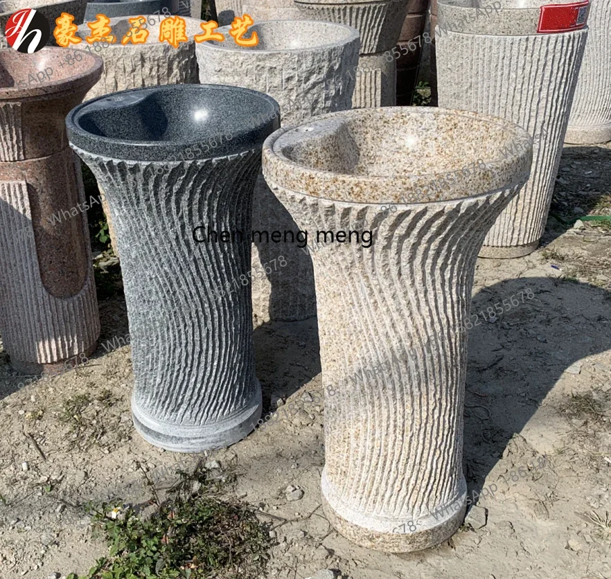 

New arrive Outdoor wash basin courtyard stone column basin balcony integrated wash basin bathroom washbasin