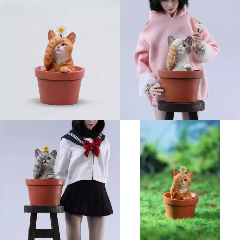 

1/6 Scale Toys Resin Cute Simulation Kitten Multiple Colors Flowerpot Cat Model for 12'' Action Figures Scene Accessory Gift
