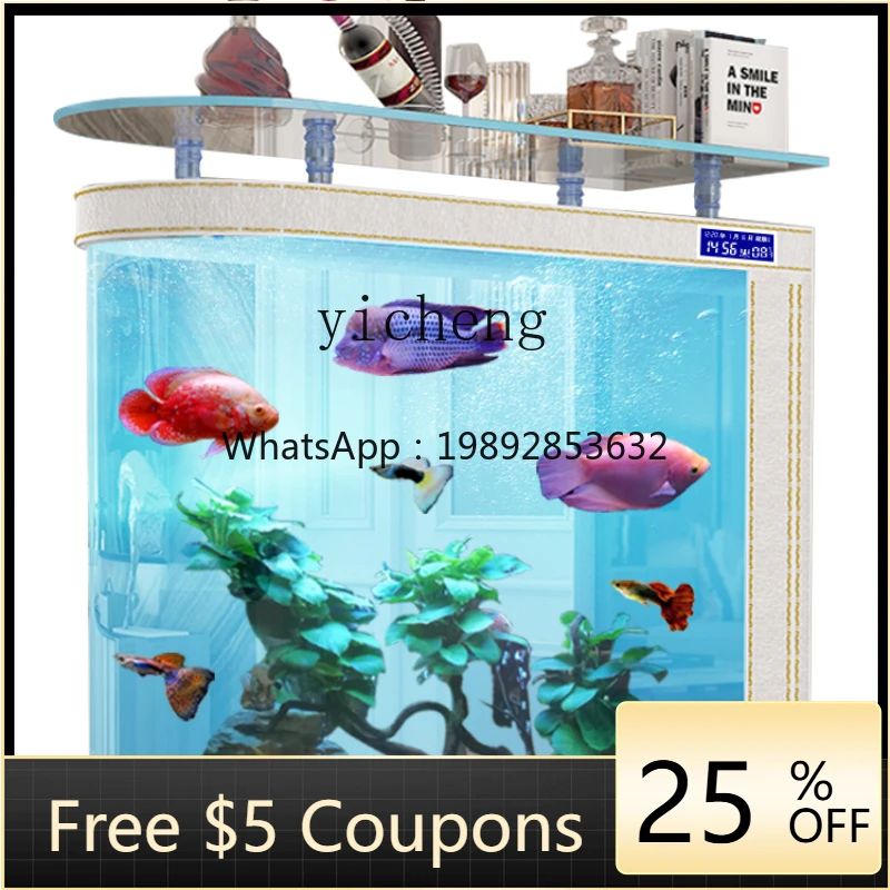 

ZXl Fish Tank Living Room Subareas Screens Bullet round Radian Glass Change Water