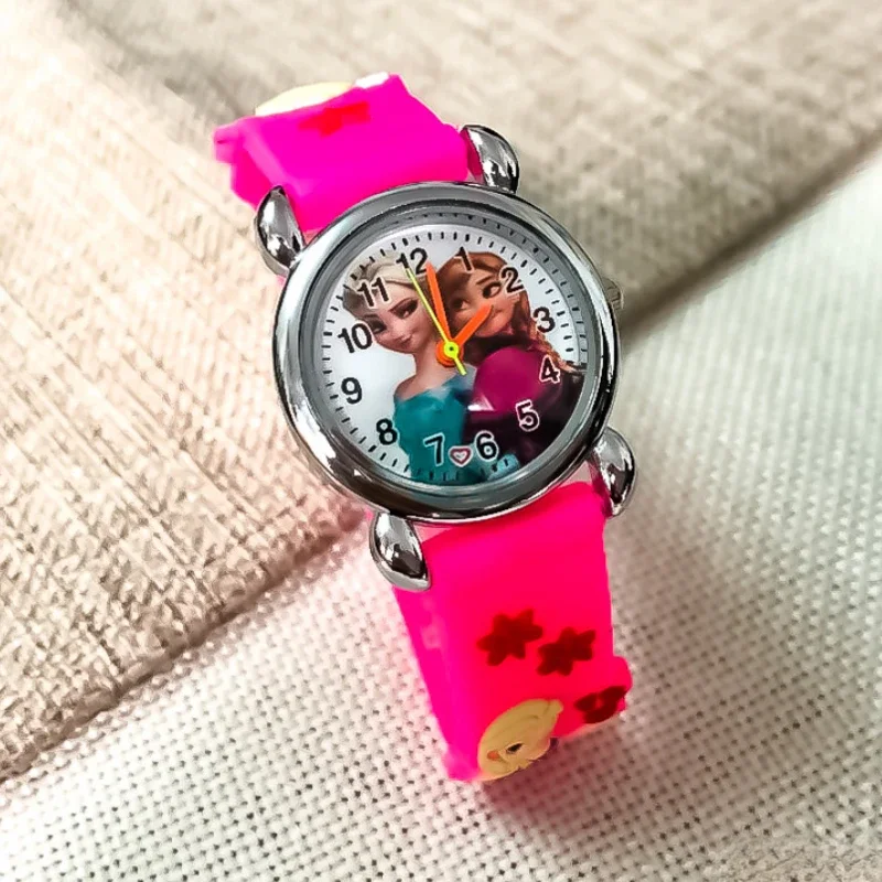 Disney Frozen Cartoon Watches for Children, Pulseira de borracha macia, Relógio de quartzo para crianças, Relógio de menino e menina, Melhores presentes