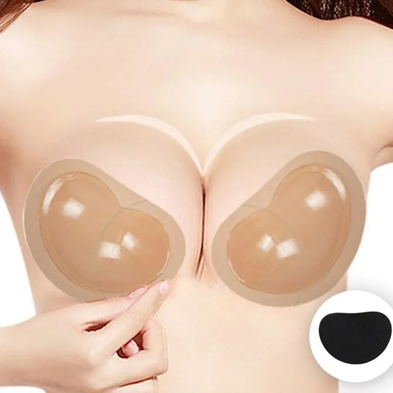 1pair Womens Sticky Bra Thicker Sponge Bra Pads Breast Push Up Enhancer Removeable Adding Inserts Cups For Bikini Swimsuit Girls