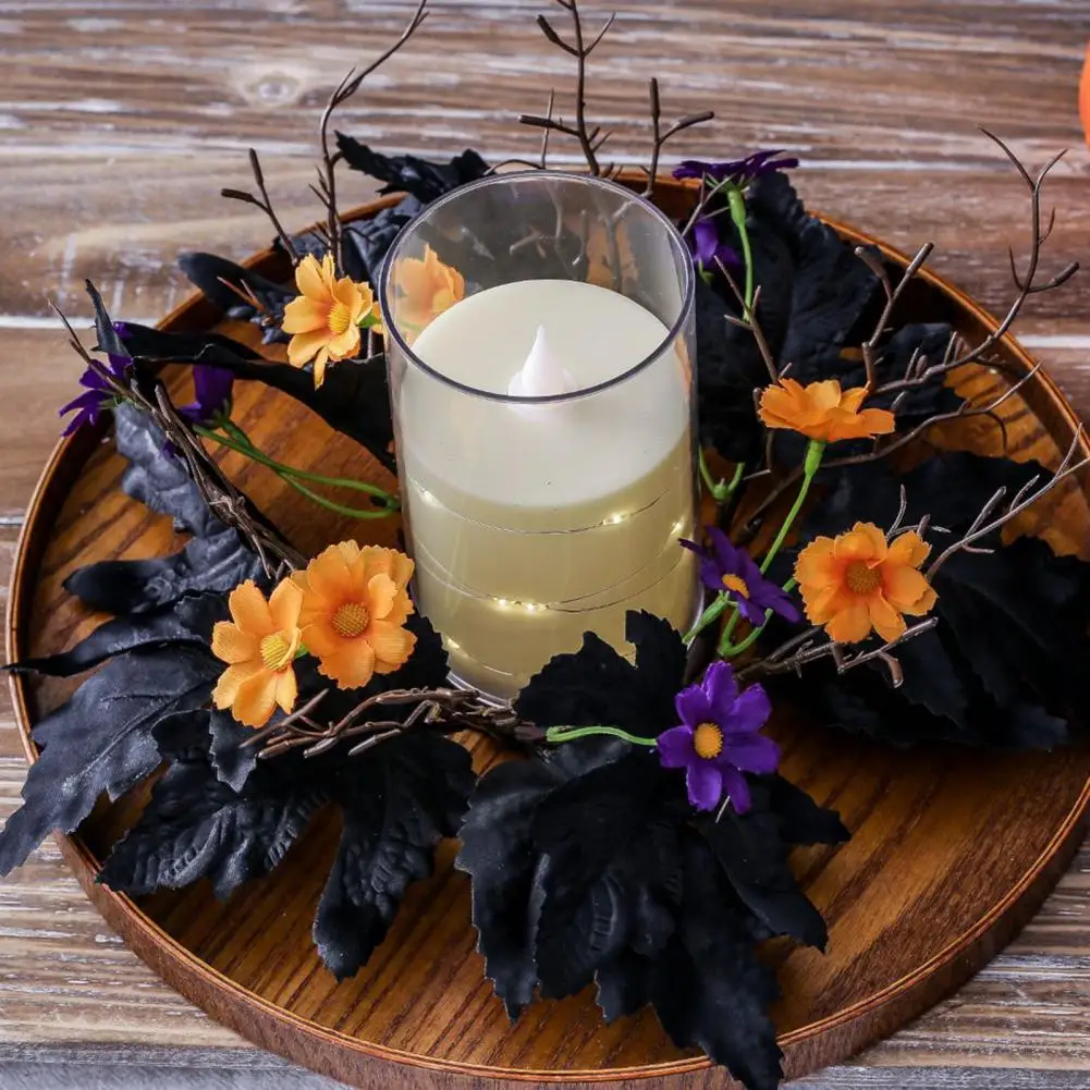 Festive Candle Wreath Boho Halloween Candle Ring Wreath with Artificial Maple Leaves Flowers for Home Table for Wedding