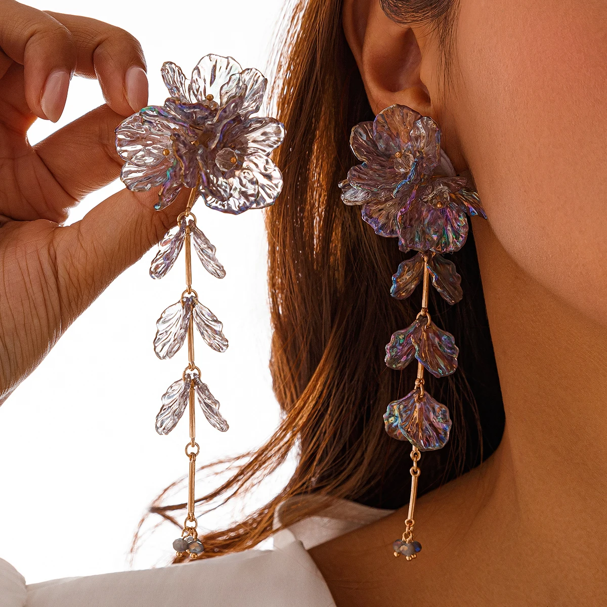 Lacteo romantische Quaste Blume lange Kette Ohren tropfen Kunststoff für Frauen trend ige Quaste Ohrringe Ozean Strand Schmuck Zubehör neu