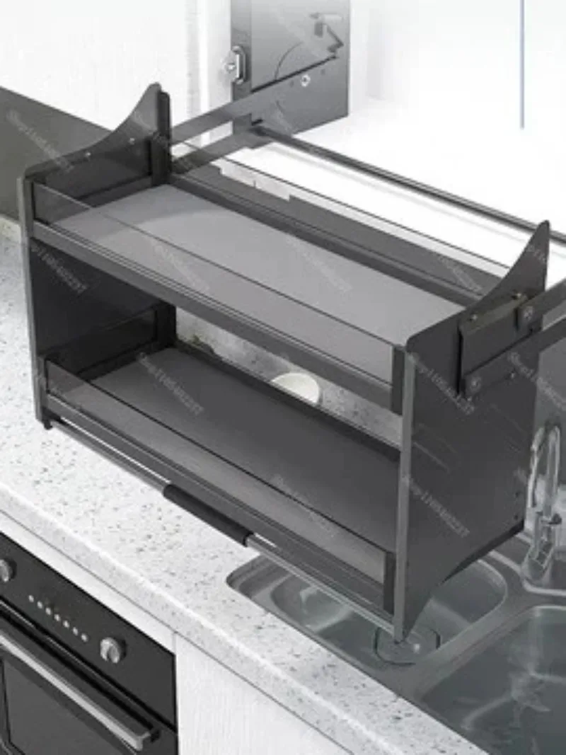 Drop Down Kitchen Storage Rack Aluminum Alloy Damping Lifting Basket Wall Cupboard Seasoning Organizer
