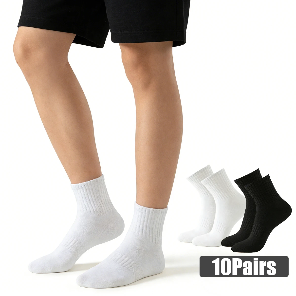 

10Pairs men women dress socks white black solid color simple socks sport socks