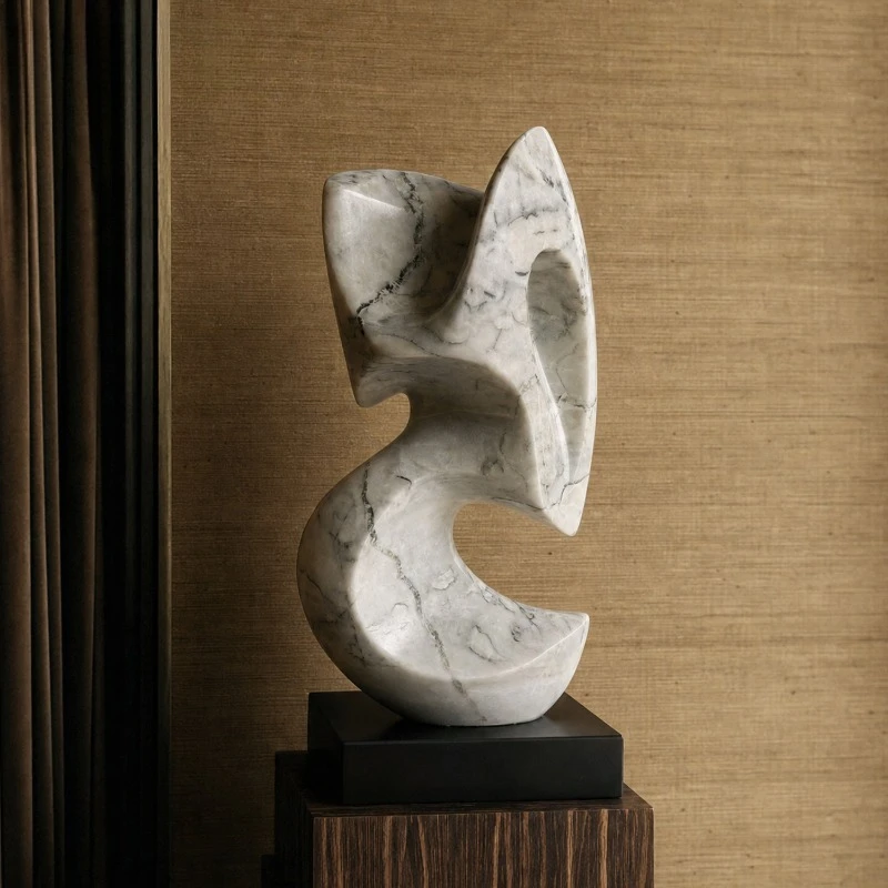 t Luxury Abstract Curve Marble Sculpture, High-end Artwork Ornament for Hotel Clubhouse and Exhibition Hall Interior Decor