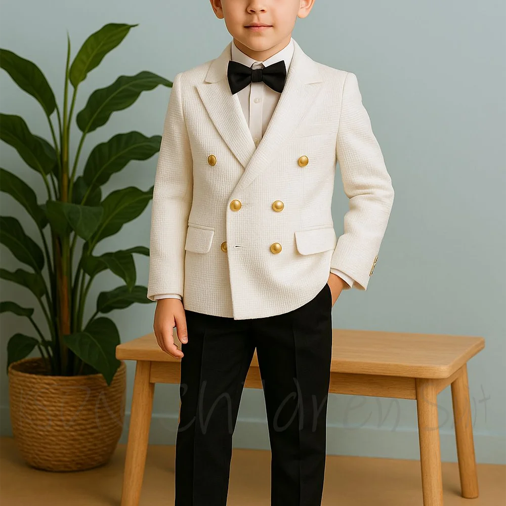 

Fashion Child Boys Suit Luxury Walf Checks Jacket Double Breasted Peaked Lapel Casual Party Child Set Two Piece(Blazer+Pants)