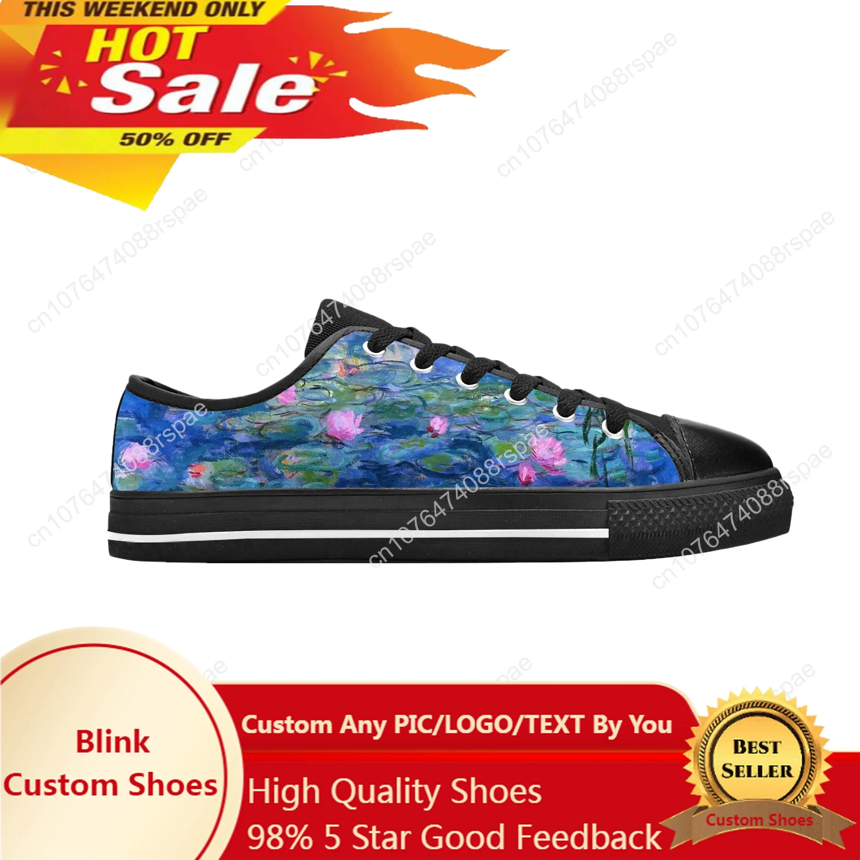 

Claude Monet Water Lilies Lily Oil Painting Funny Casual Cloth Shoes Low Top Comfortable Breathable 3D Print Men Women Sneakers