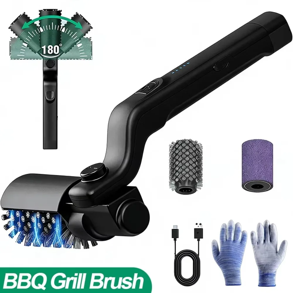 

Stainless Steel Electric Wireless Rotary Grill Brush 3-Speed with Gloves BBQ Cleaner Brush 180° Adjustable Electric Grill Brush