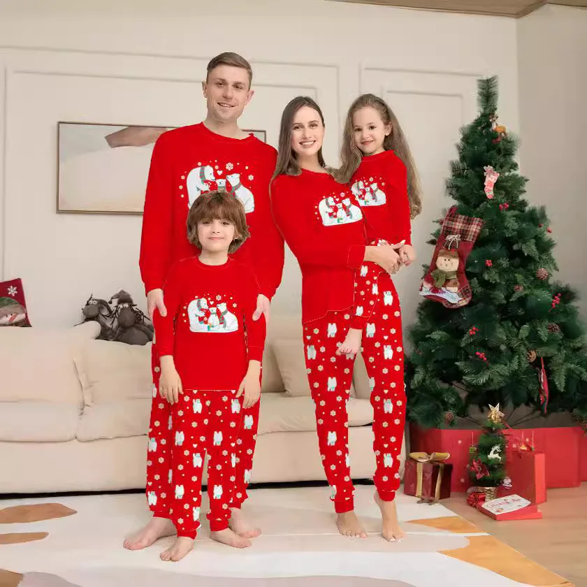 Autumn and winter red snowman family Christmas set Europe and the United States new family two-piece home wear