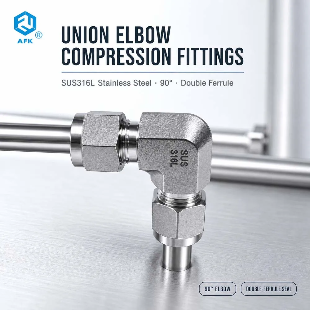 Double Ferrule OD Union Elbow Compress Pipe Fitting 1/8