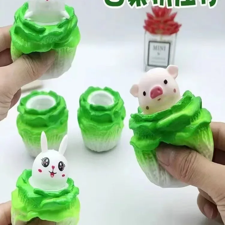 

3pcs children game squeeze toys stress relief toys stress relieving tools elasticity vent toy simulate cabbage rabbit pig mouse