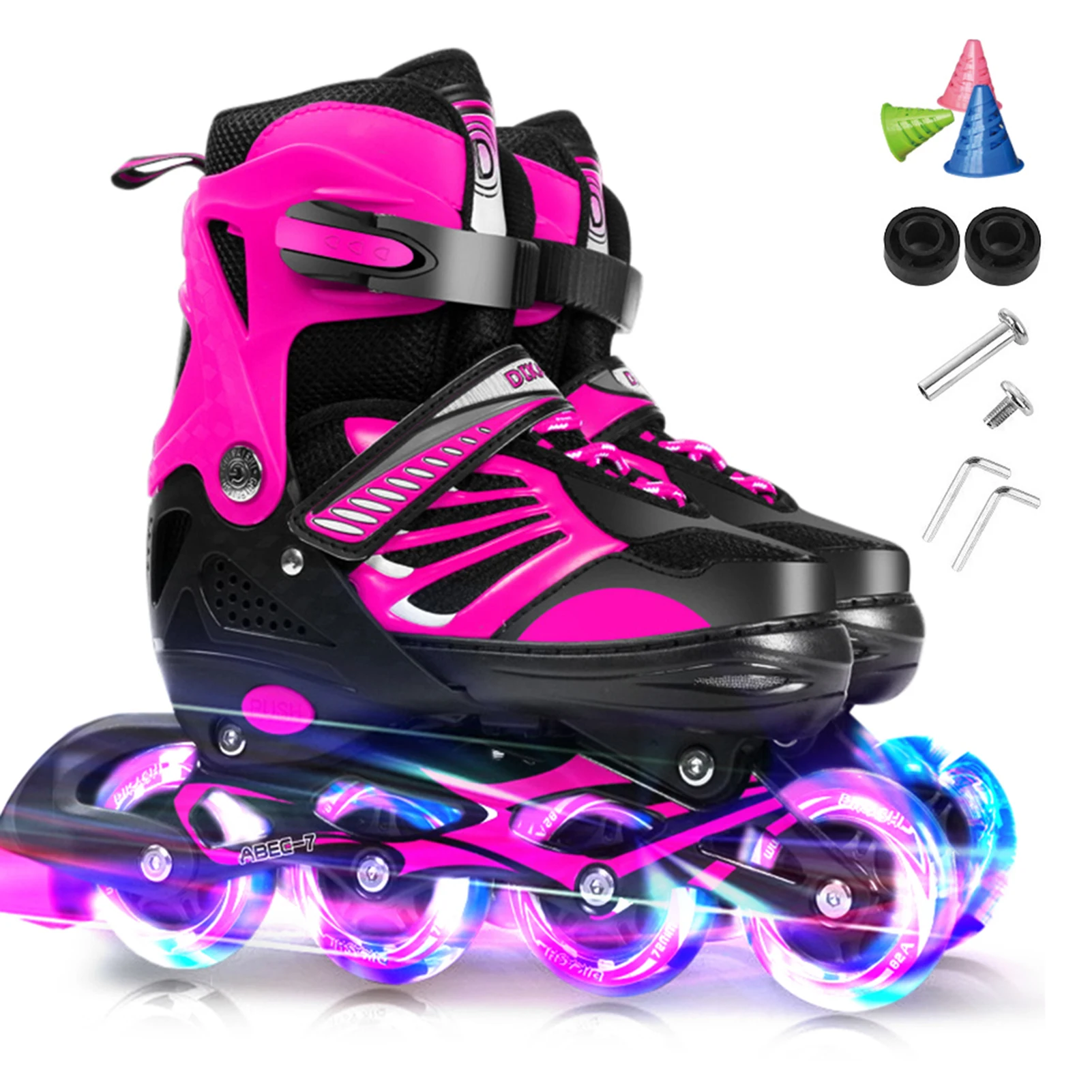 Adjustable Illuminating Inline Skates with Light Up Wheels for Kids and Youth Girls Boys Inline Skates