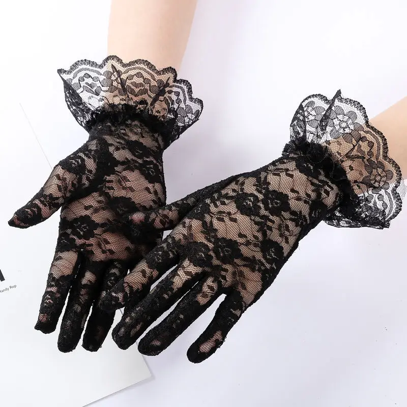 38Styles Hollow Lace Flower Fishnet Fingerless Gloves Elegant Sun Protection Women Mesh Dance Wedding Mitten Hand Decoration