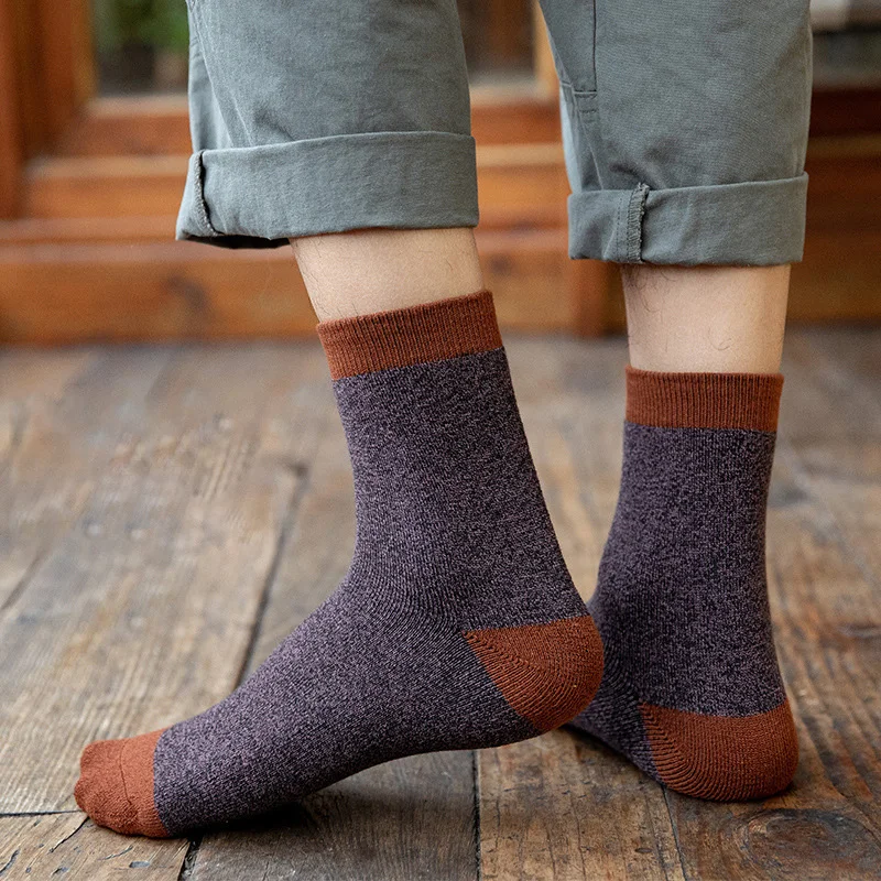 

Men's Winter Thickened Warm Interlock Wool Socks Men's Casual Cotton Mid-Tube Socks Ribbed Color Towel Socks New