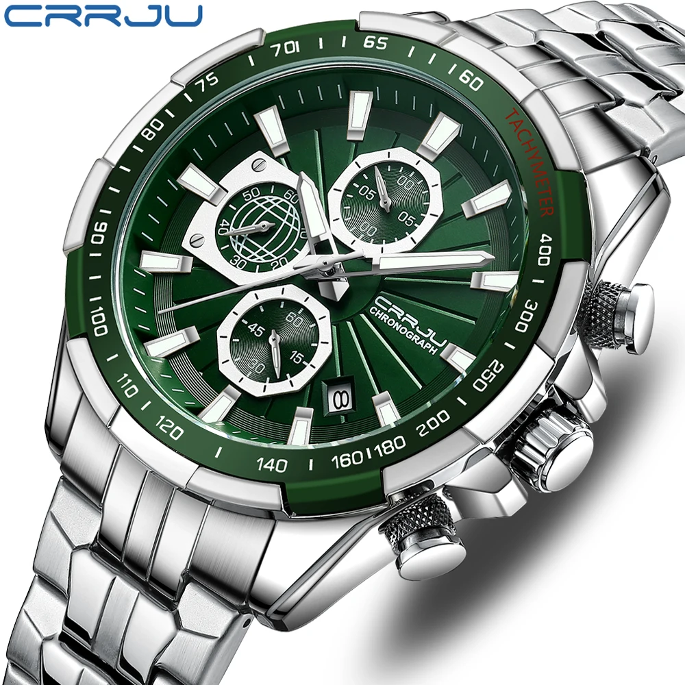 CRRJU Men\'s Watches Fashion Business Multifunction Quartz Chronograph with Auto Date and Luminous Hands Relogio Masculino